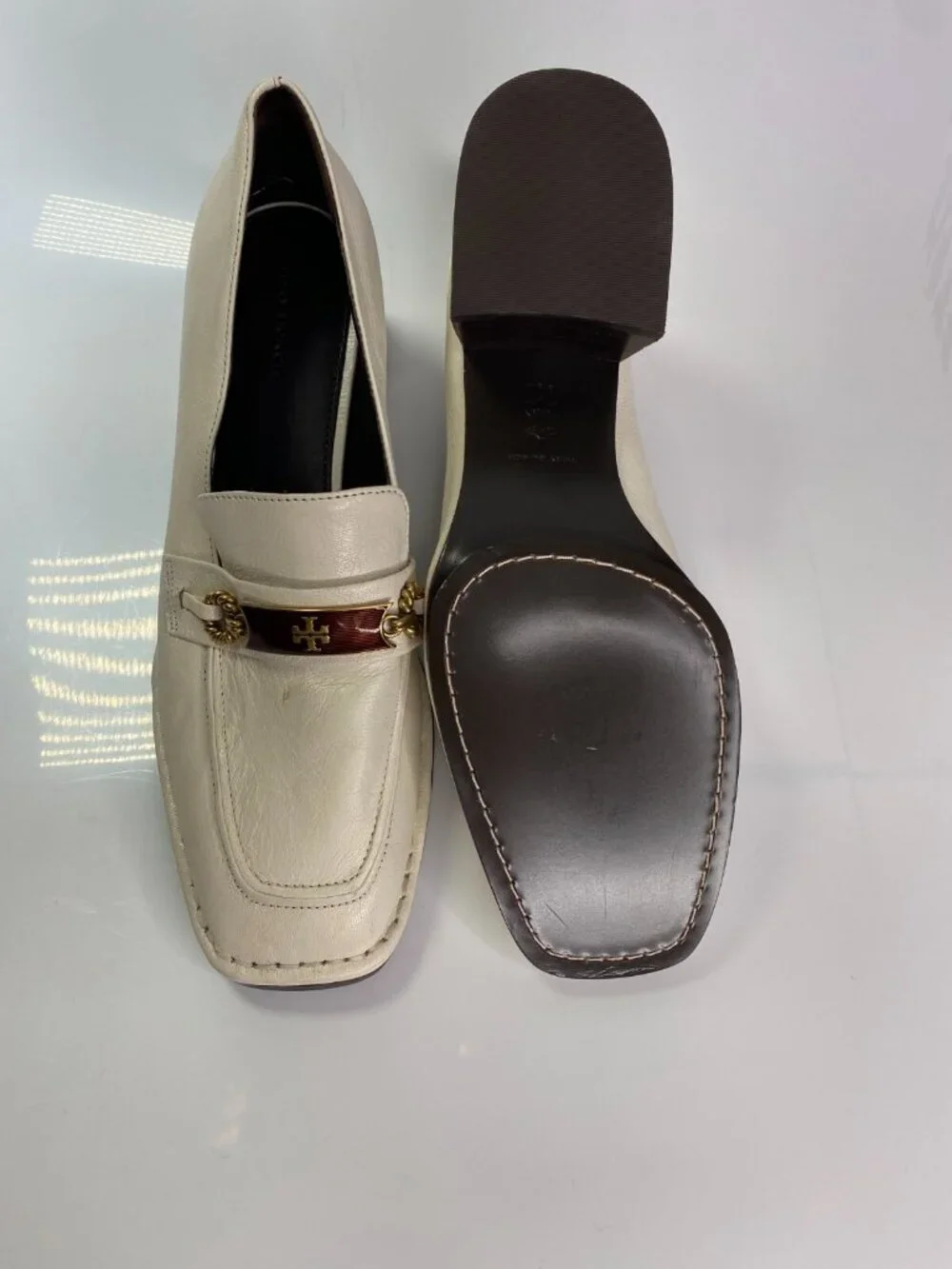Tory Burch Women's Perrine High Heel Leather White Loafer Pumps Sz 9.5